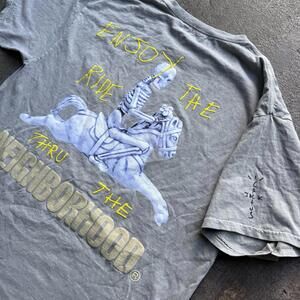 Travis Scott Cactus Jack x NEIGHBORHOOD CAROUSEL T Shirt Men XL Grey 2-Sided